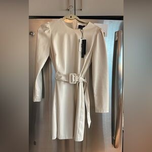 Nwt Bloomingdales lucy paris cream faux leather sheath dress